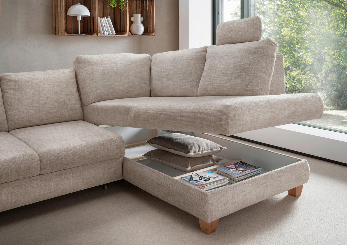 ECKSCHLAFSOFA Struktur Creme  - Wildeiche/Creme, MODERN, Holz/Textil (265/206cm) - Livetastic