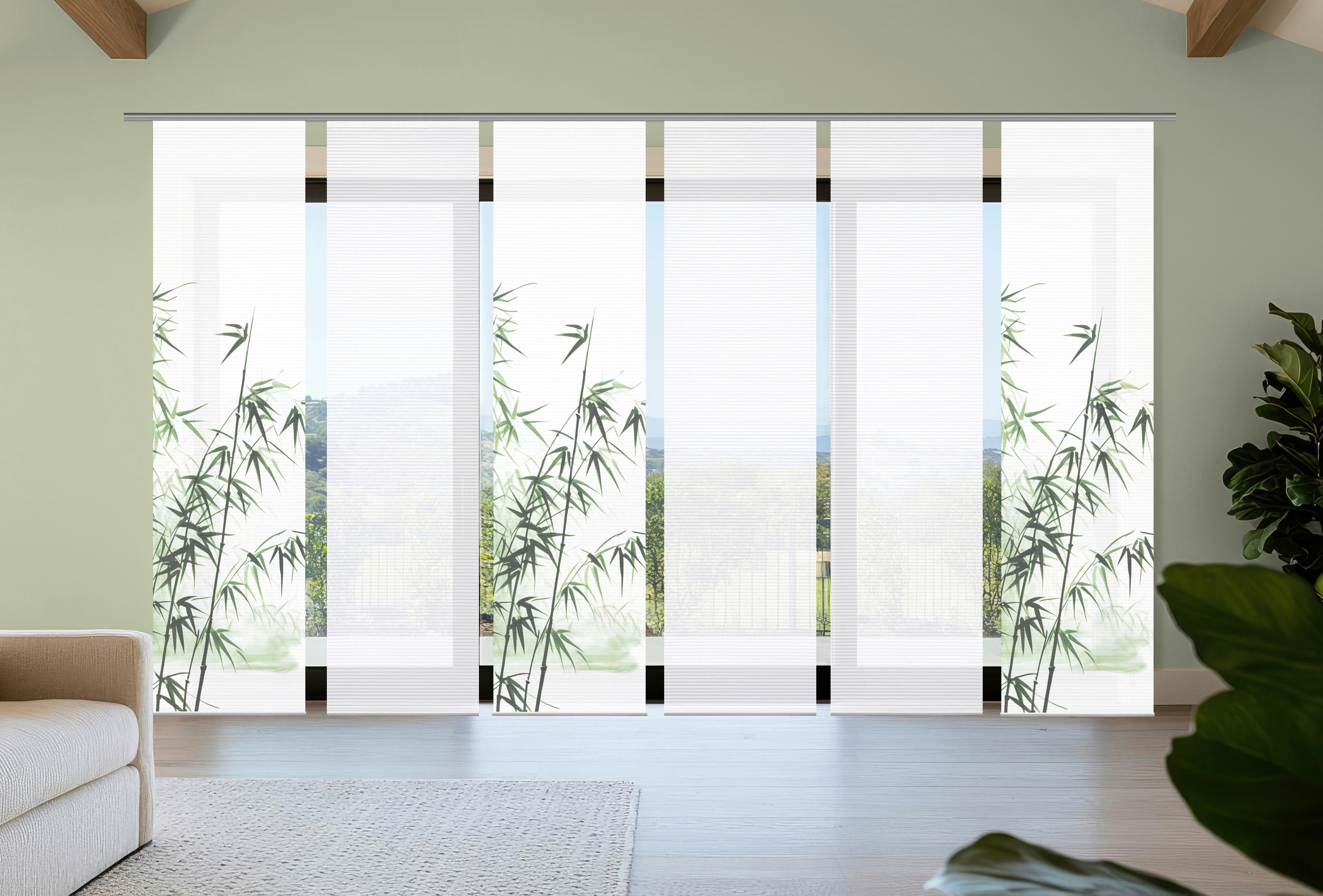 FLÄCHENVORHANG  6 Stück  blickdicht  60/245 cm   - Weiß/Grün, Natur, Textil (60/245cm)