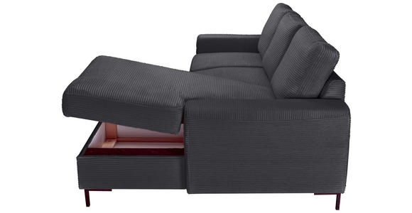 ECKSOFA Anthrazit Cord Rückenkissen, Bettkasten, Schlaffunktion, Rücken echt, Liegefläche im Originalstoff  - Anthrazit/Schwarz, KONVENTIONELL, Textil/Metall (240/150cm) - Carryhome