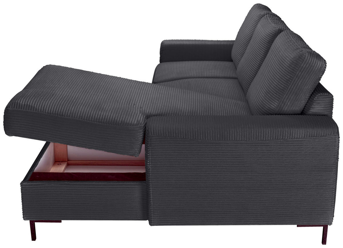 ECKSOFA Anthrazit Cord  - Anthrazit/Schwarz, KONVENTIONELL, Textil/Metall (240/150cm) - Carryhome