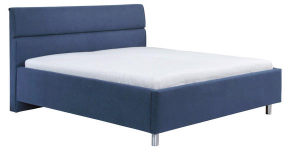 POLSTERBETT 140/200 cm in Dunkelblau - Birkefarben/Silberfarben, KONVENTIONELL, Holz/Textil (140/200cm) - Esposa