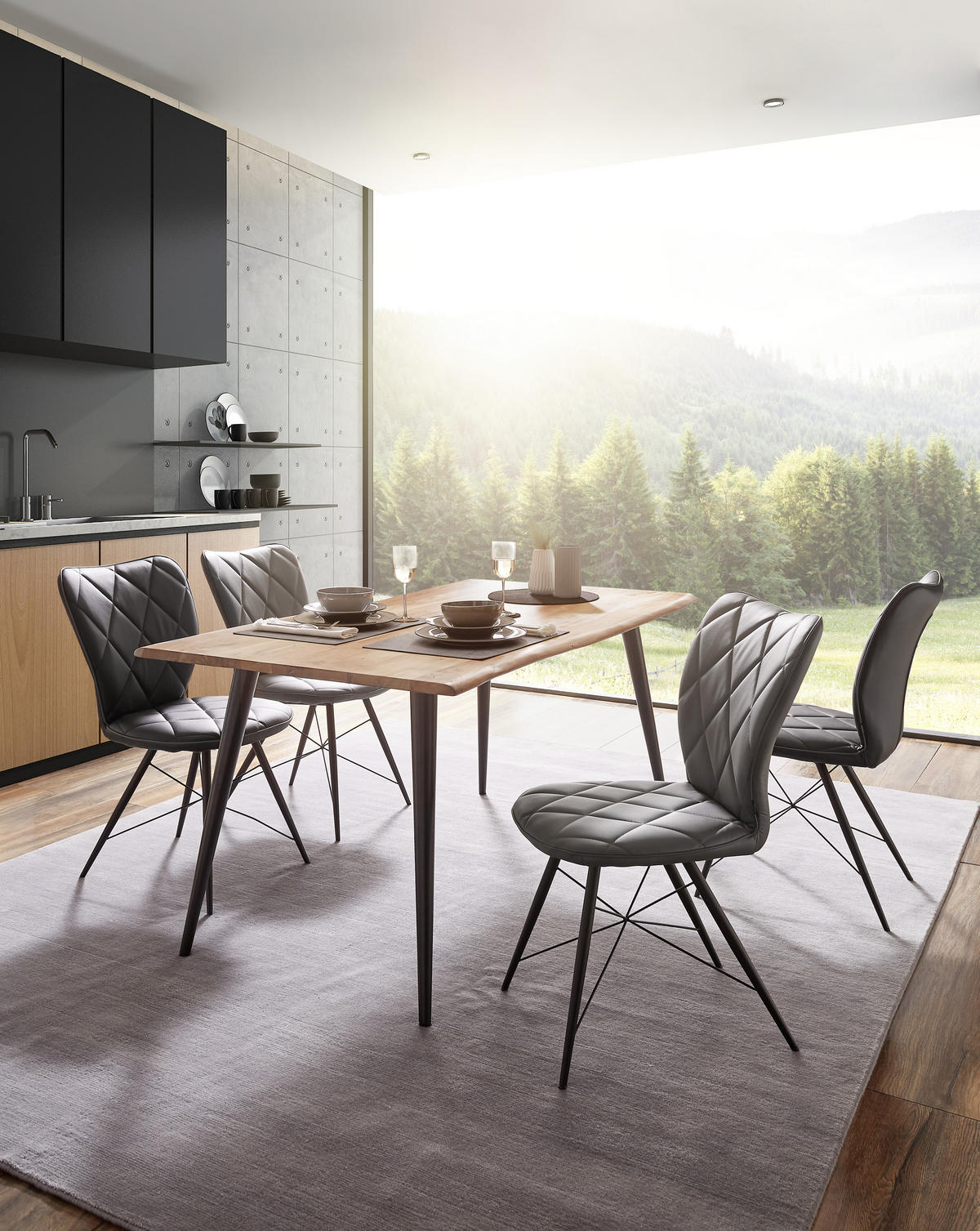 ESSTISCH in Holz, Metall 160/90/76 cm  - Schwarz/Akaziefarben, Natur, Holz/Metall (160/90/76cm) - Carryhome