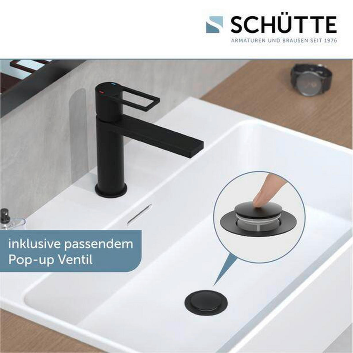 WASCHTISCHARMATUR 5/18/18 cm  - Schwarz, Basics, Metall (5/18/18cm) - Schütte