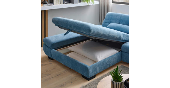ECKSOFA  in Flachgewebe Pastellblau  204/341 cm  - Pastellblau/Schwarz, Design, Textil/Metall (204/341cm) - Xora