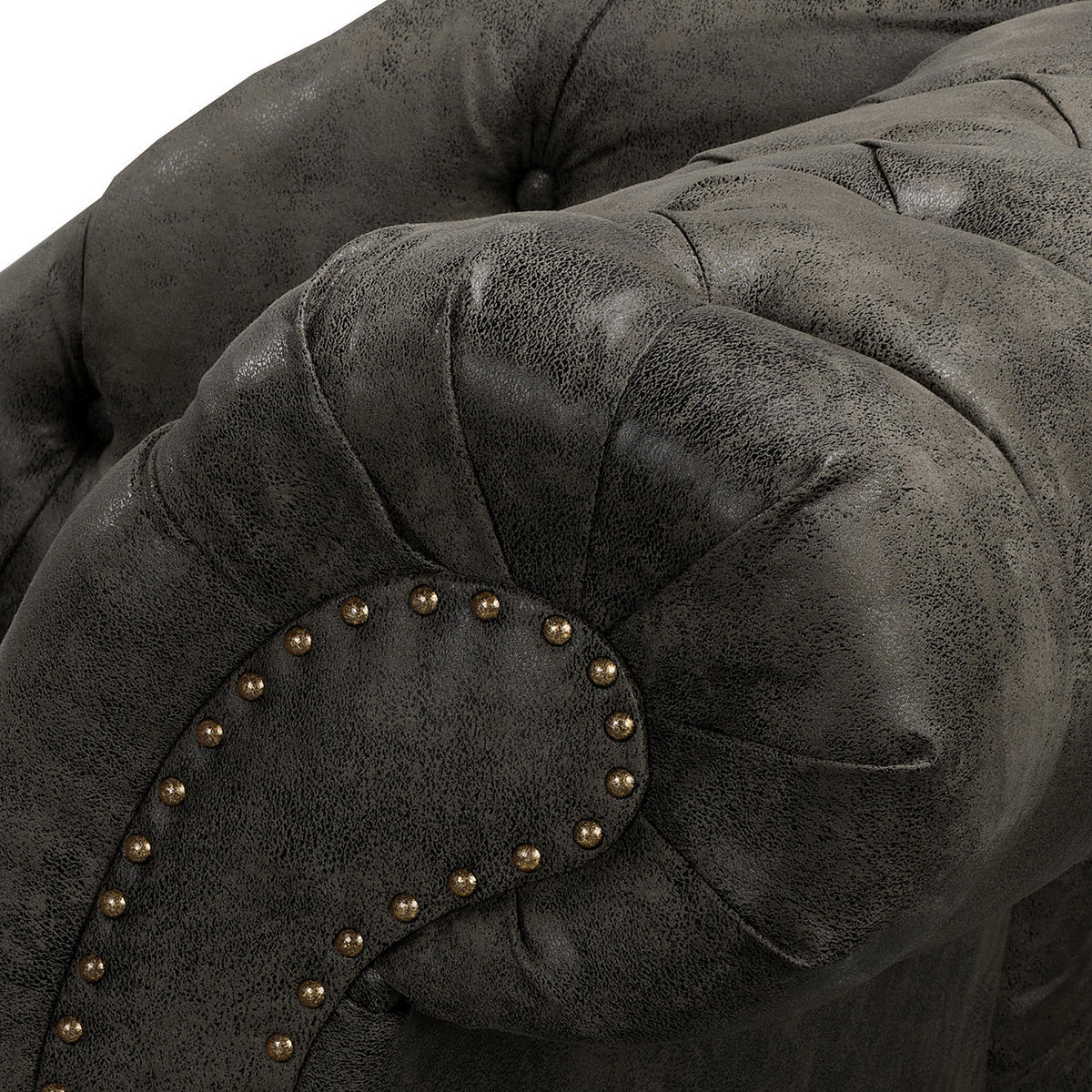 RÉCAMIERE Lederlook Anthrazit  - Anthrazit/Braun, Design, Holz/Textil (185/93/75cm) - Livetastic