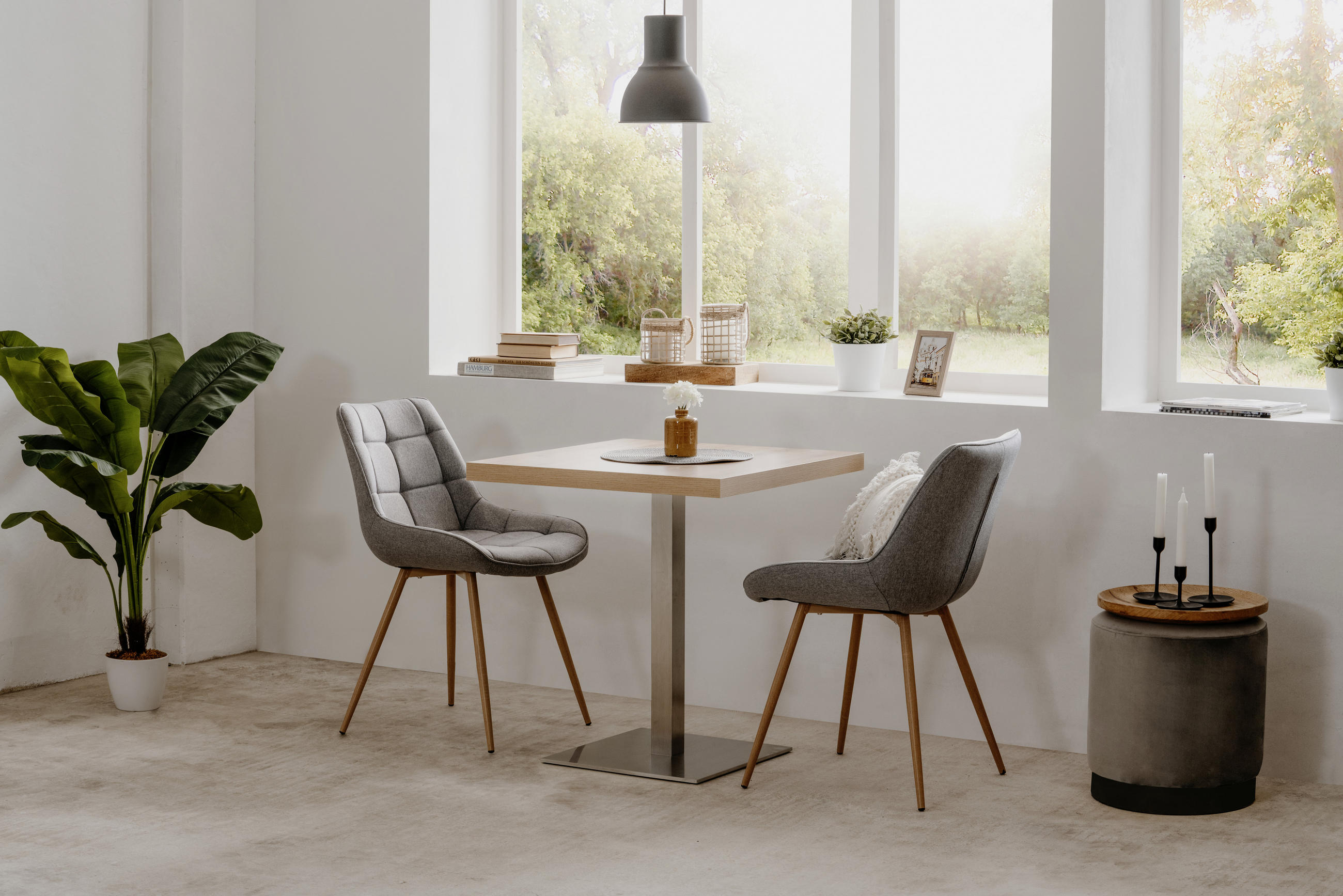 BARTISCH quadratisch Edelstahlfarben, Eiche Artisan - Edelstahlfarben/Eiche Artisan, Design, Metall (70/70/105cm) - MID.YOU
