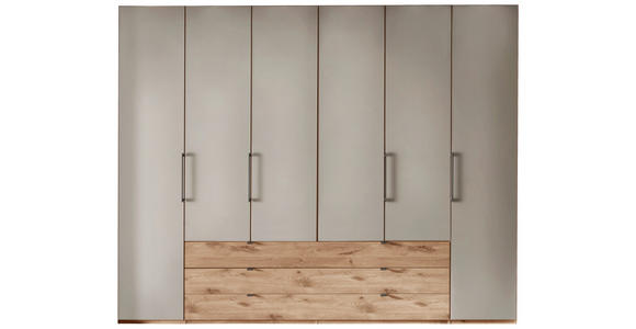 KLEIDERSCHRANK 300/236/58 cm 6-türig Grau, Eichefarben - Schieferfarben/Eichefarben, KONVENTIONELL, Glas/Holzwerkstoff (300/236/58cm) - Novel