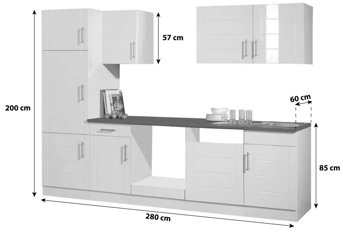 KÜCHENBLOCK 280 cm   in Weiß, Weiß Hochglanz  - Chromfarben/Weiß Hochglanz, MODERN, Holzwerkstoff/Metall (280cm) - Held