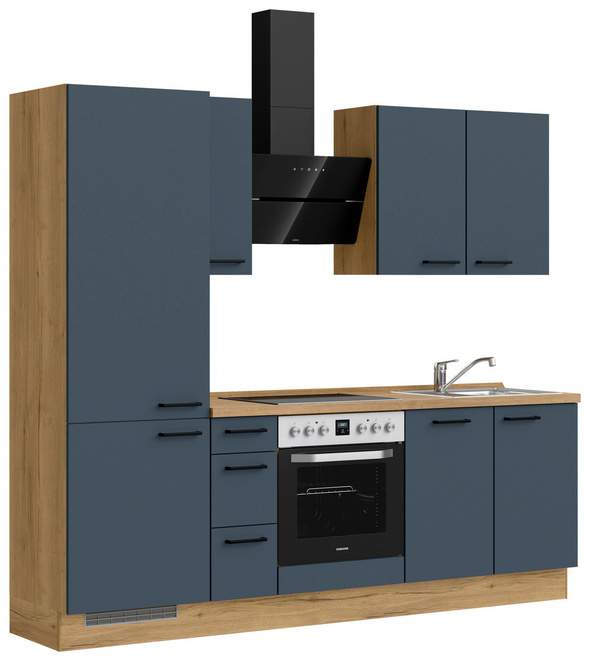 KÜCHENBLOCK 240 cm   in Eichefarben, Dunkelblau  - Eichefarben/Schwarz, MODERN, Holzwerkstoff/Metall (240cm) - Nobilia