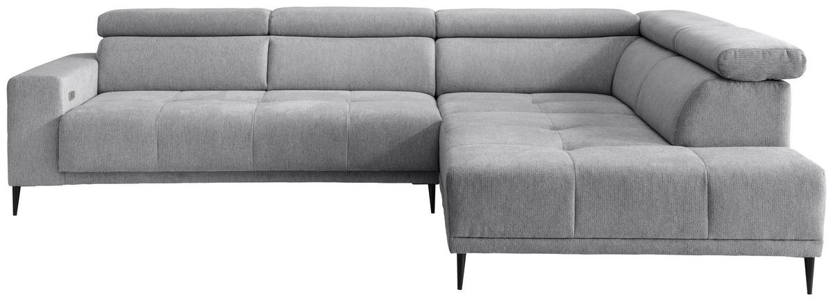 ECKSOFA INTERA in Chenille Silberfarben  305/225 cm  - Silberfarben/Schwarz, KONVENTIONELL, Textil/Metall (305/225cm) - Livetastic