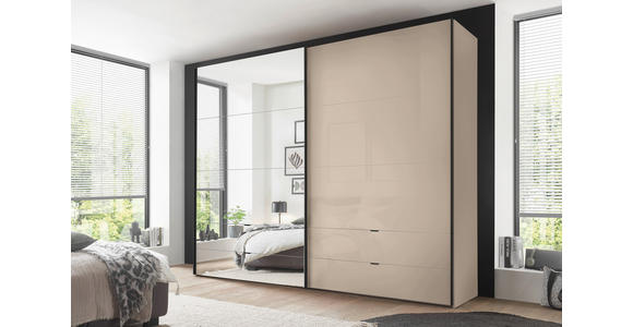 SCHWEBETÜRENSCHRANK 252/222/68 cm 2-türig Elfenbein  - Elfenbein/Schwarz, Design, Glas/Holzwerkstoff (252/222/68cm) - Dieter Knoll