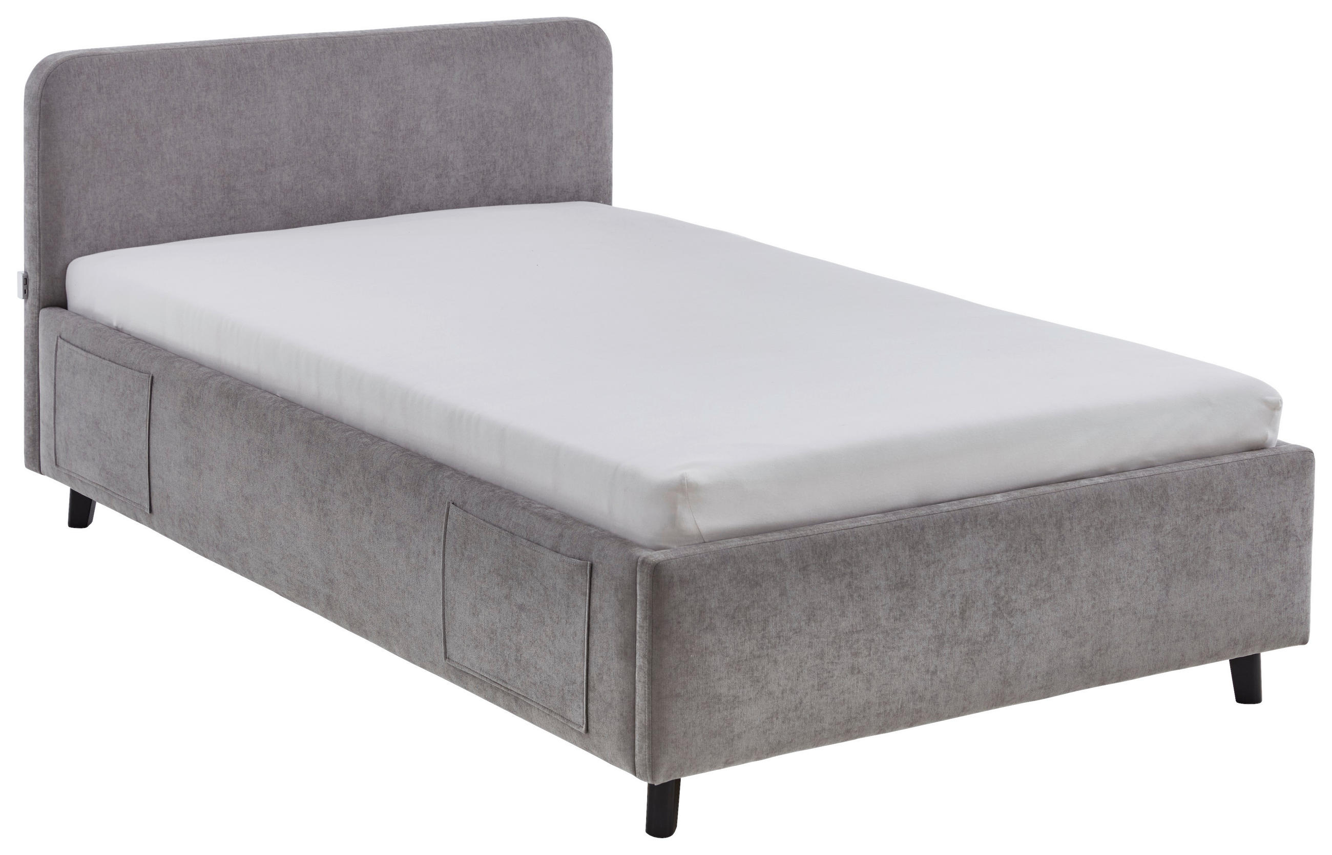POLSTERBETT 120/200 cm,  in Grau, Schwarz, Lattenrost, Bettkasten, Betttasche,  - Birkefarben/Buchefarben, KONVENTIONELL, Holz/Textil (120/200cm) - Boxxx