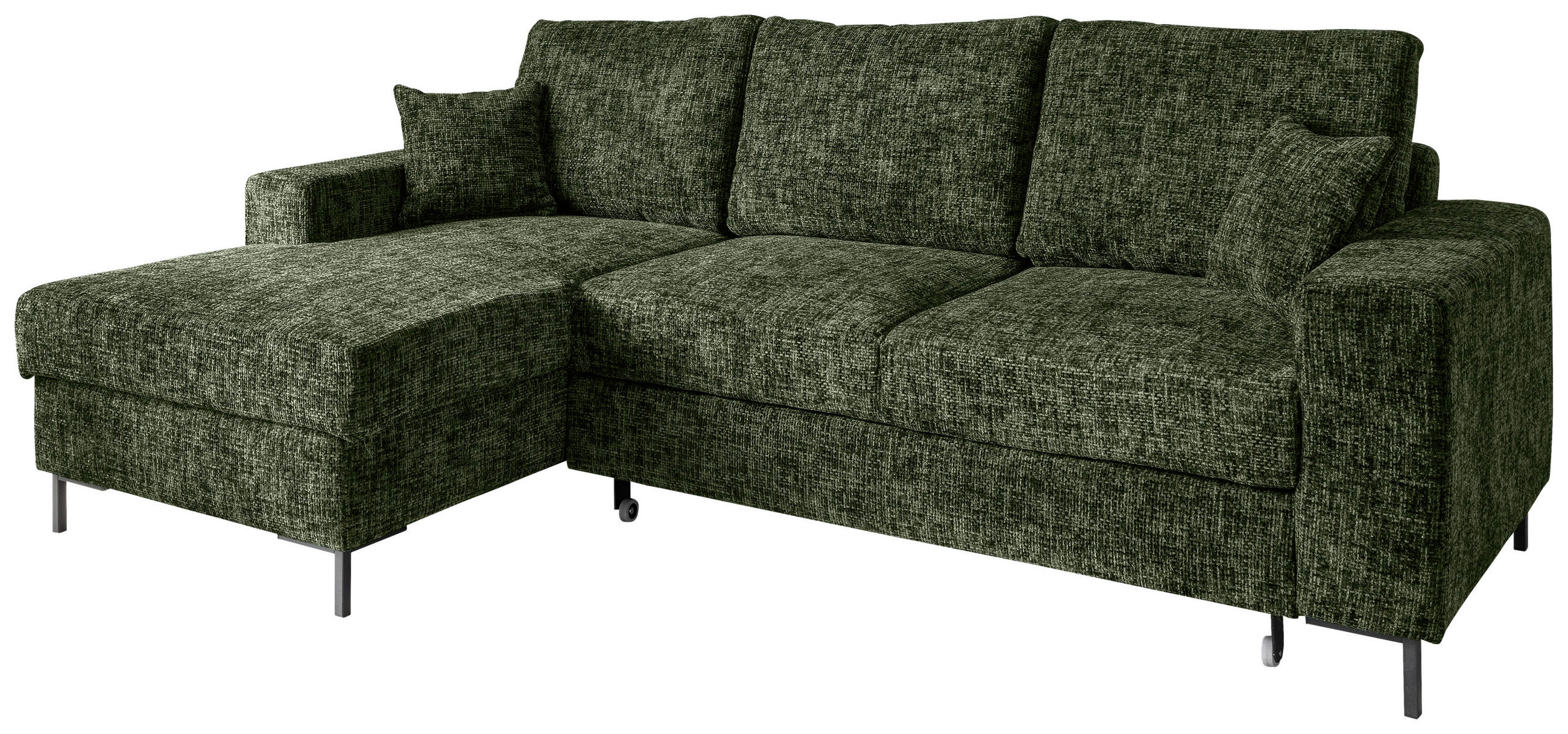 ECKSCHLAFSOFA in Struktur Dunkelgrün  - Dunkelgrün/Schwarz, KONVENTIONELL, Textil/Metall (143/237cm) - Livetastic
