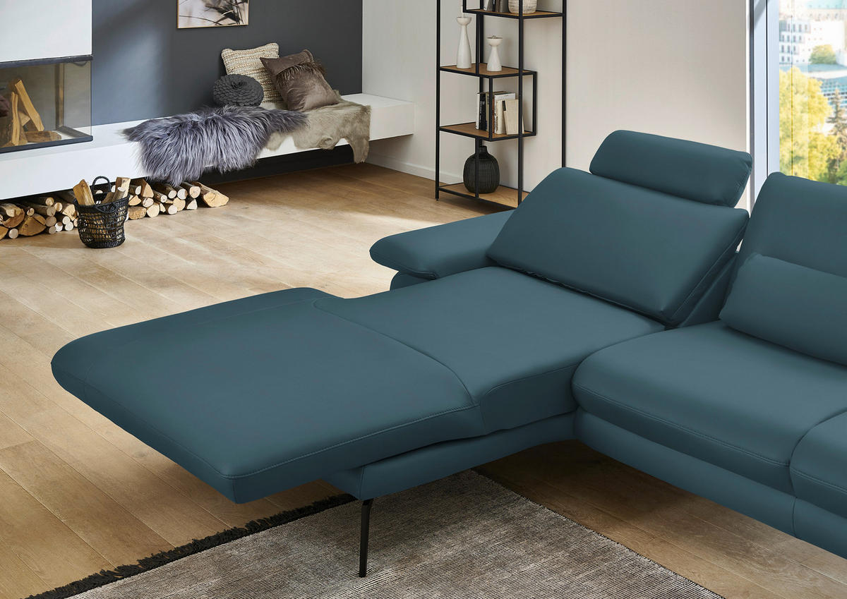 ECKSOFA in Echtleder Blau  - Blau/Schwarz, Design, Leder/Metall (180/310cm) - Dieter Knoll