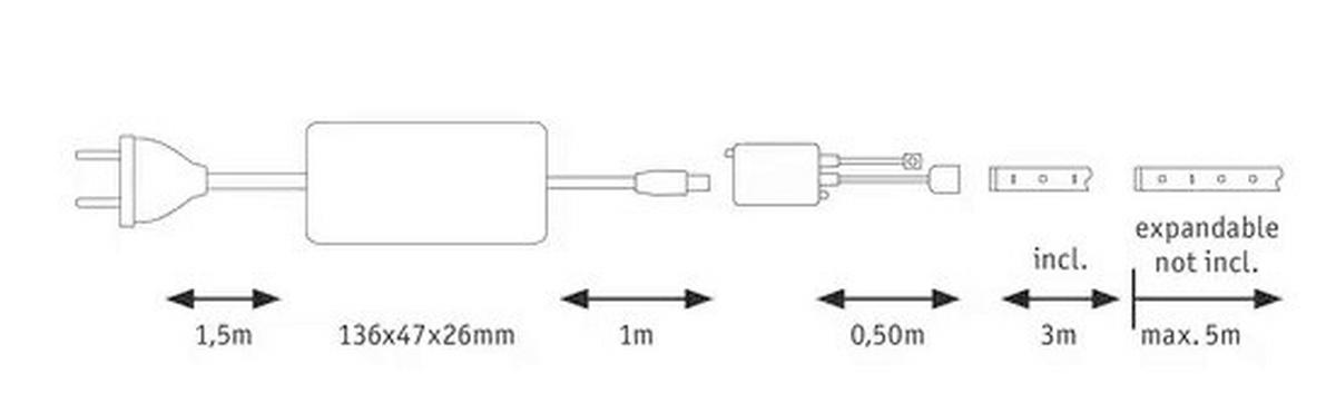 LED TRAKA Led-Strip Basis-Set  - bijela, Basics, plastika (1,25/300cm) - Paulmann