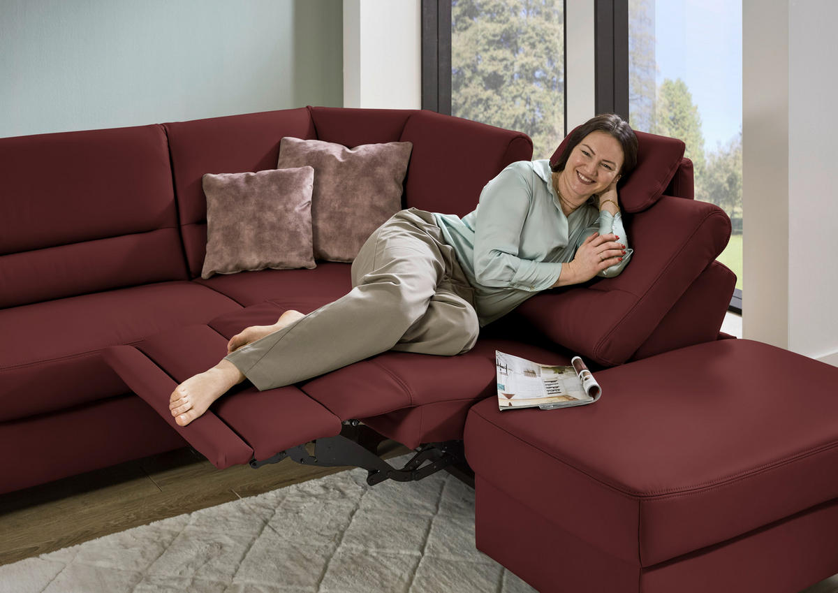 ECKSOFA  in Echtleder Brombeere  290/249 cm  - Brombeere/Schwarz, KONVENTIONELL, Leder/Metall (290/249cm) - Beldomo Premium