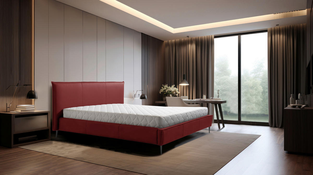 POLSTERBETT 180/200 cm,  in Rot, gepolstertes Kopfteil, Lattenrost, Bettkasten,  - Rot/Schwarzchrom, KONVENTIONELL, Leder/Holz (180/200cm) - Esposa