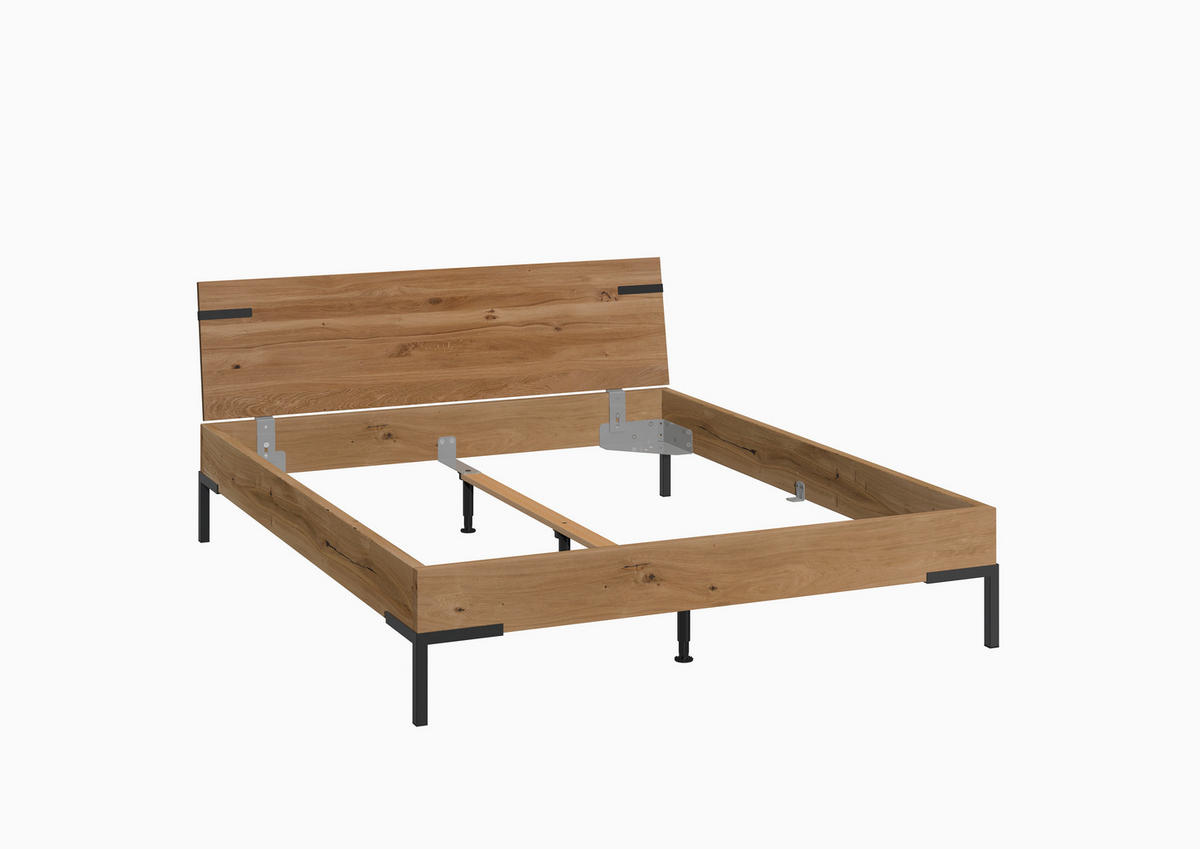 BETT 160/200 cm  in Schwarz, Wildeiche  - Wildeiche/Schwarz, MODERN, Holz/Metall (160/200cm) - Livetastic