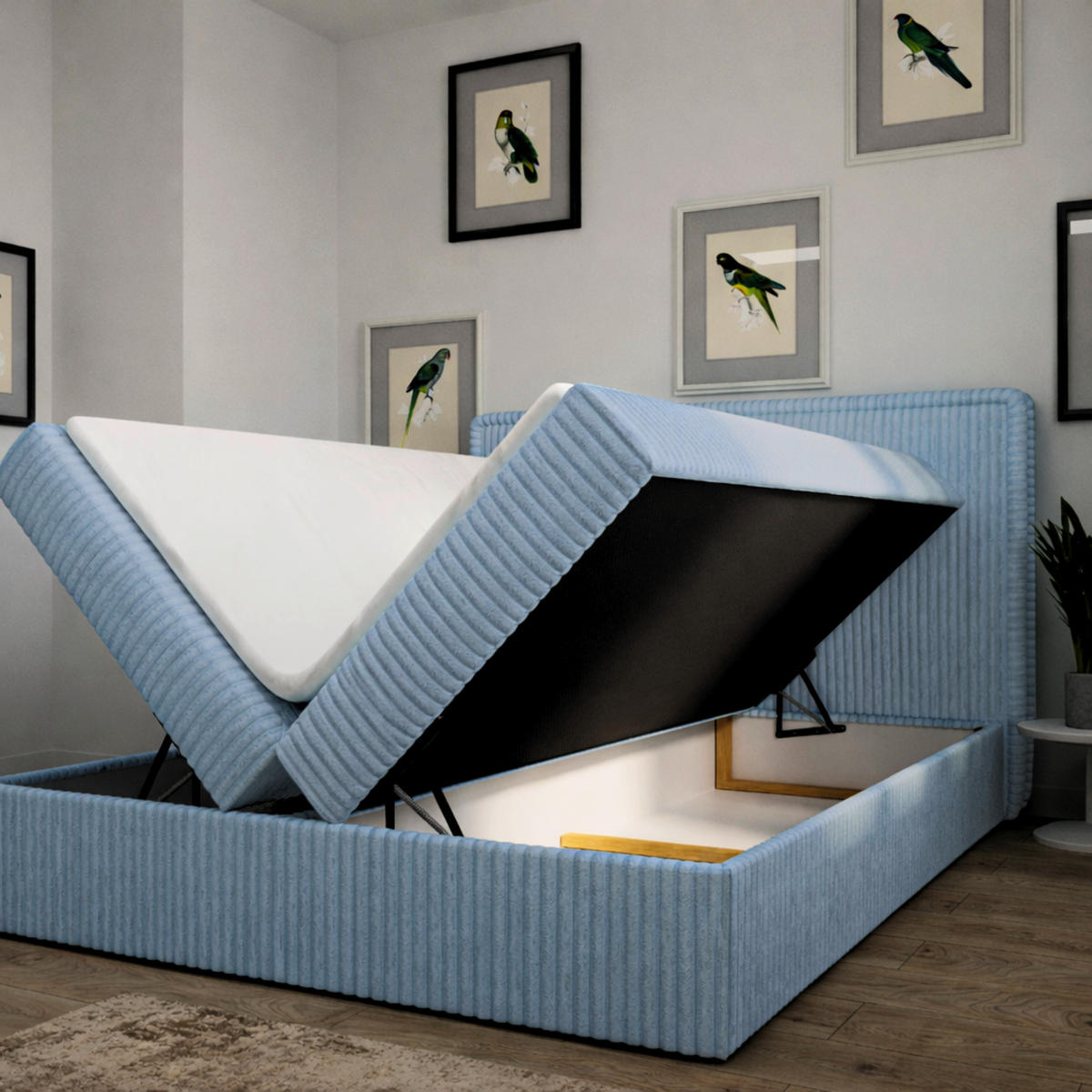BOXBETT 140/200 cm,  in Blau, Bettkasten, Topper,  - Blau/Schwarz, MODERN, Holz/Kunststoff (140/200cm) - MID.YOU