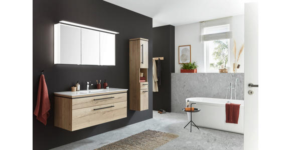 HOCHSCHRANK 30/164/30 cm - Eichefarben/Schwarz, Design, Glas/Holzwerkstoff (30/164/30cm) - Novel
