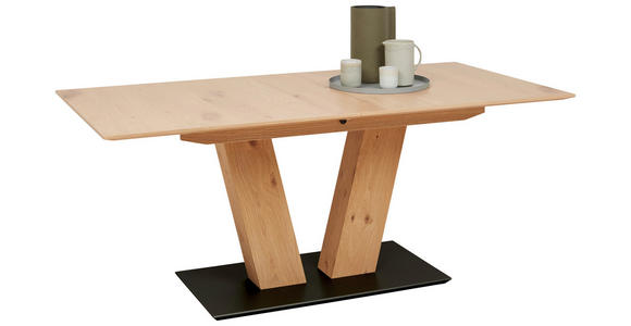 ESSTISCH in Holz, Holzwerkstoff 180-220/90/75 cm  - Eichefarben/Schwarz, Design, Holz/Holzwerkstoff (180-220/90/75cm) - Dieter Knoll