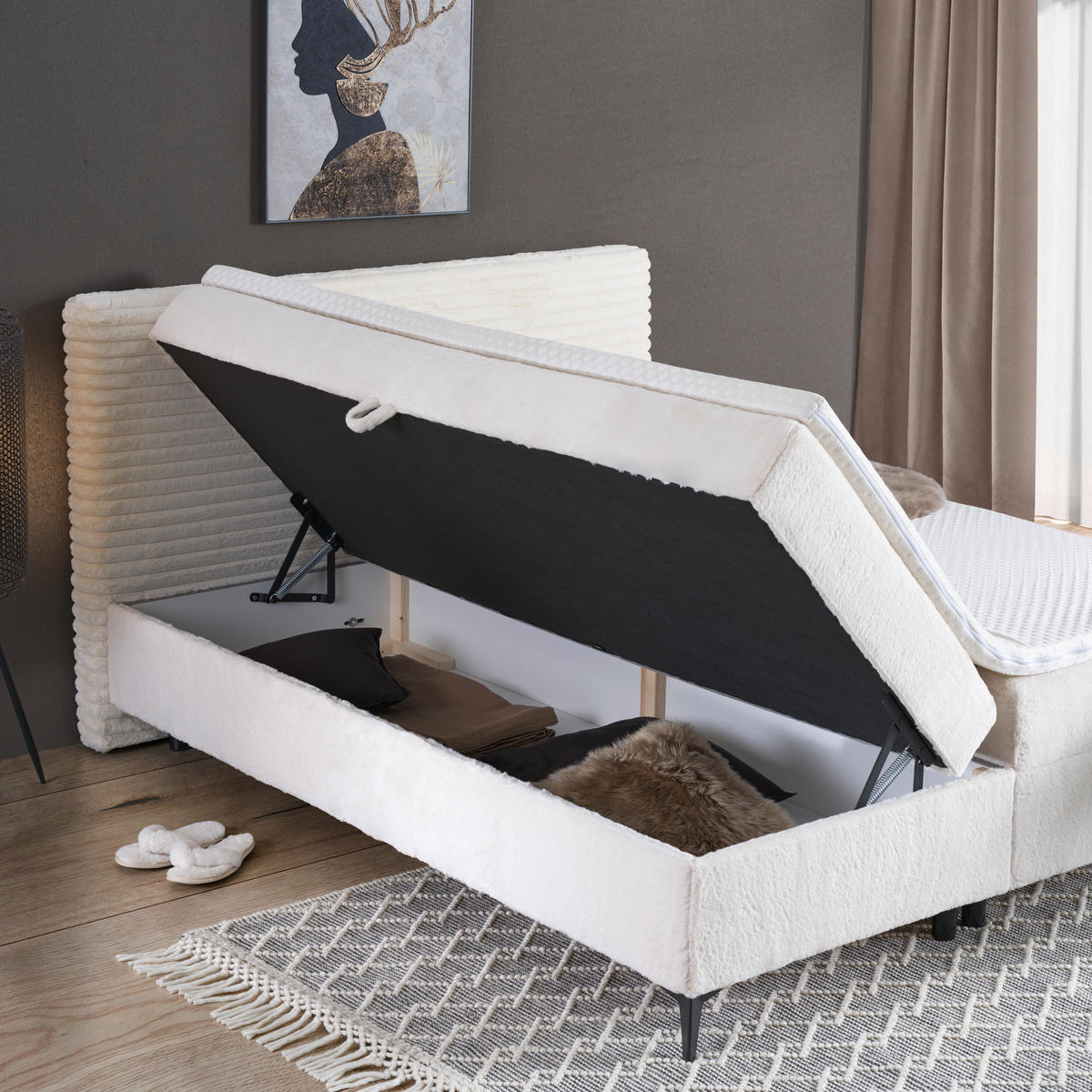 BOXBETT 140/200 cm  in Beige  - Beige/Schwarz, Design, Holz/Holzwerkstoff (140/200cm) - Xora