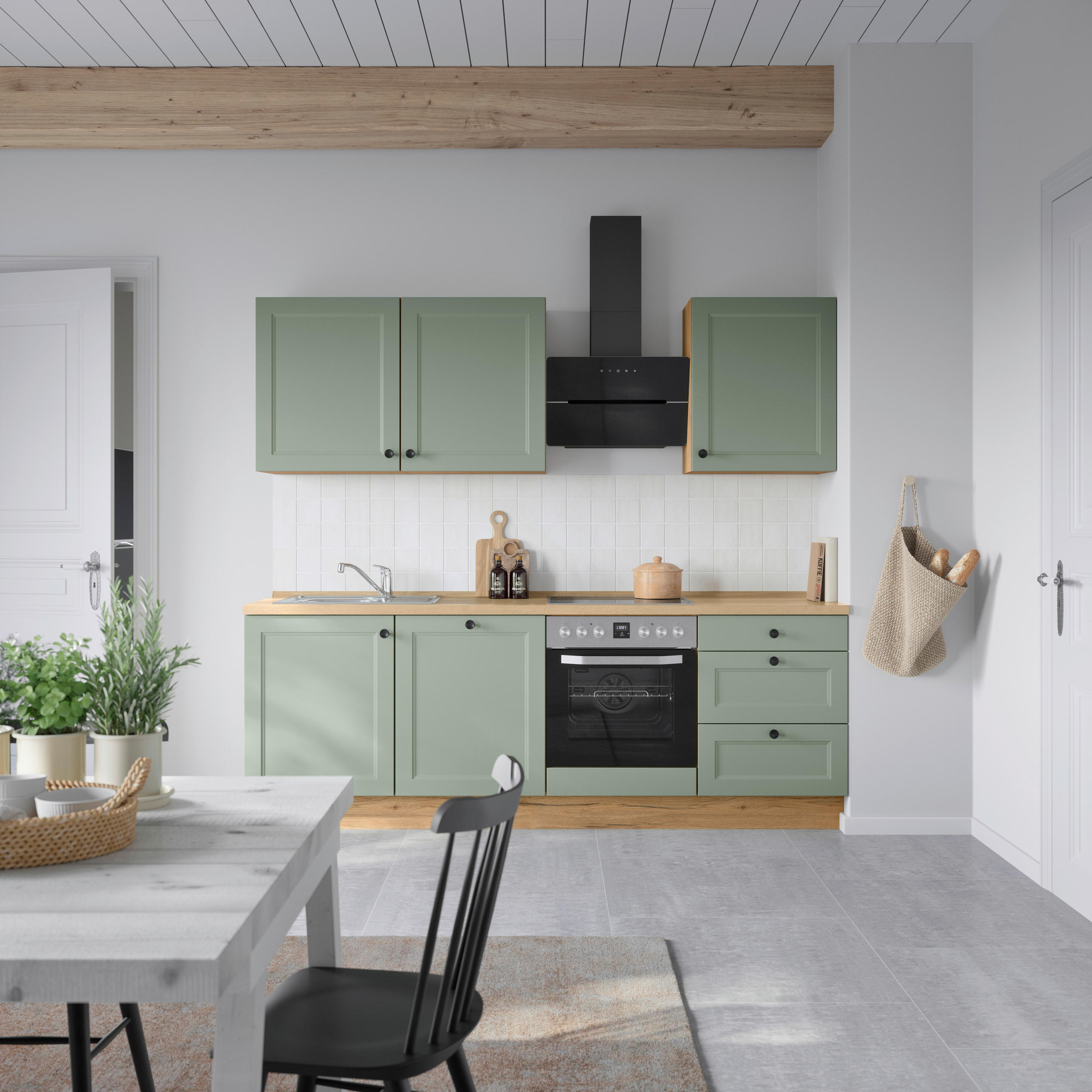 KÜCHENBLOCK 240 cm   in Eichefarben, Schilfgrün  - Schilfgrün/Eichefarben, MODERN, Holzwerkstoff/Metall (240cm) - Nobilia