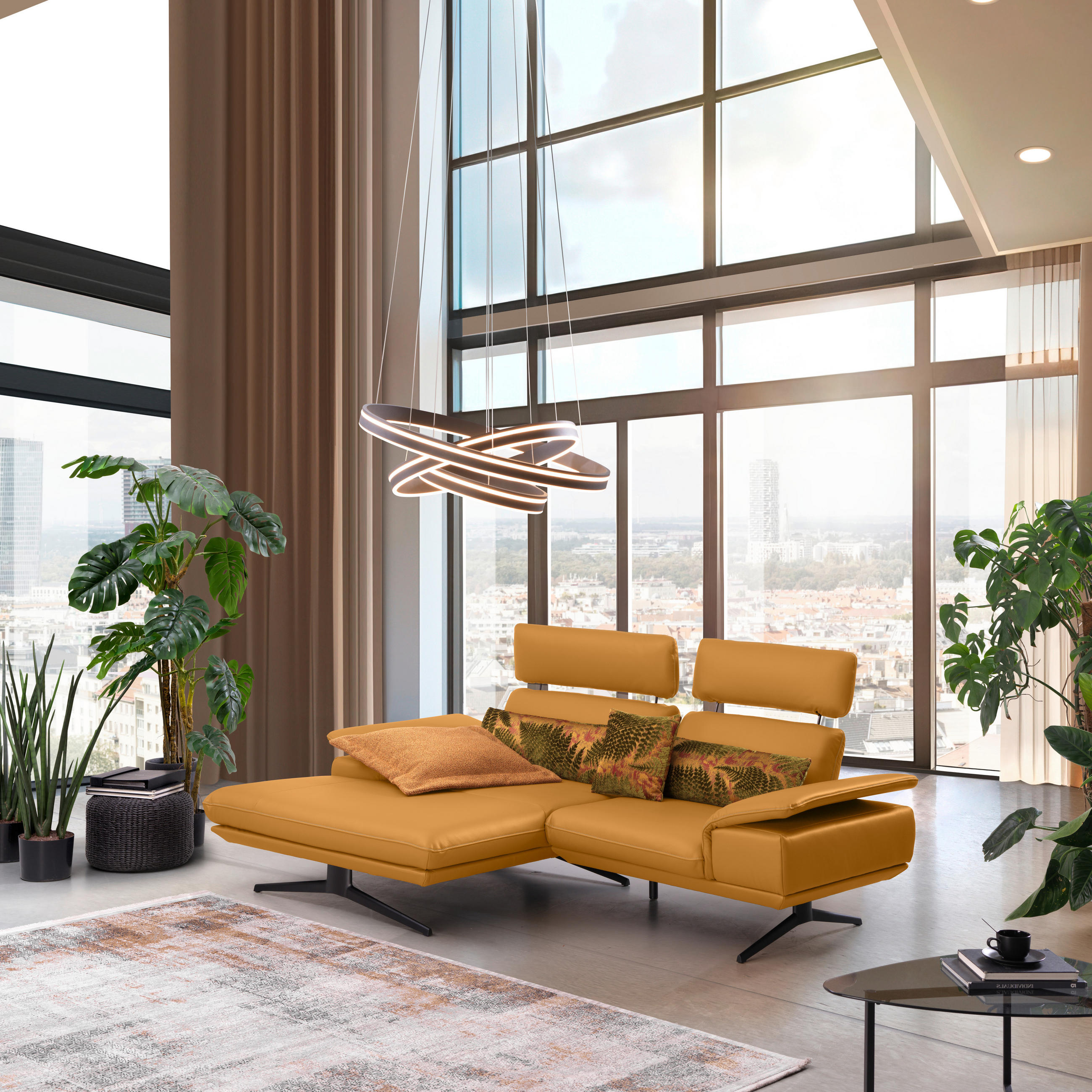 ECKSOFA in Echtleder Goldfarben  - Beige/Goldfarben, Design, Leder/Metall (150/242cm) - Koinor