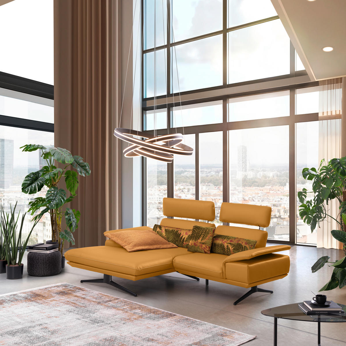 ECKSOFA in Echtleder Goldfarben  - Beige/Goldfarben, Design, Leder/Metall (150/242cm) - Koinor