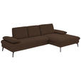 ECKSOFA in Chenille, Mikrofaser Dunkelbraun  - Dunkelbraun/Schwarz, Design, Textil/Metall (299/157cm) - Dieter Knoll