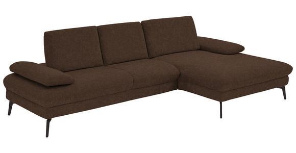 ECKSOFA in Chenille, Mikrofaser Dunkelbraun 299/157 cm - Dunkelbraun/Schwarz, Design, Textil/Metall (299/157cm) - Dieter Knoll