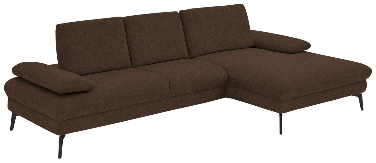 ECKSOFA in Chenille, Mikrofaser Dunkelbraun  - Dunkelbraun/Schwarz, Design, Textil/Metall (299/157cm) - Dieter Knoll