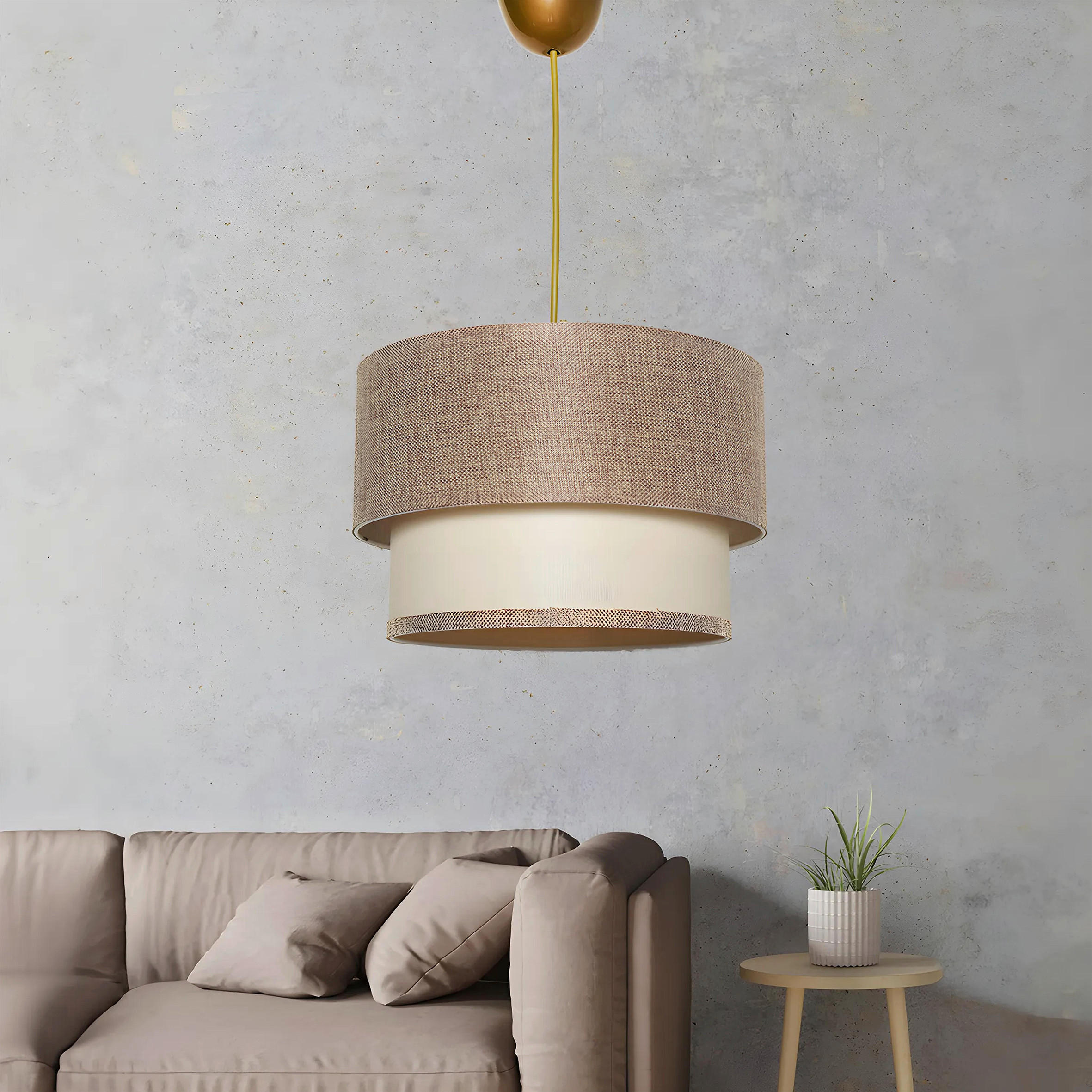 HÄNGELEUCHTE 30/65 cm   - Beige/Creme, Design, Textil/Metall (30/65cm) - P & B