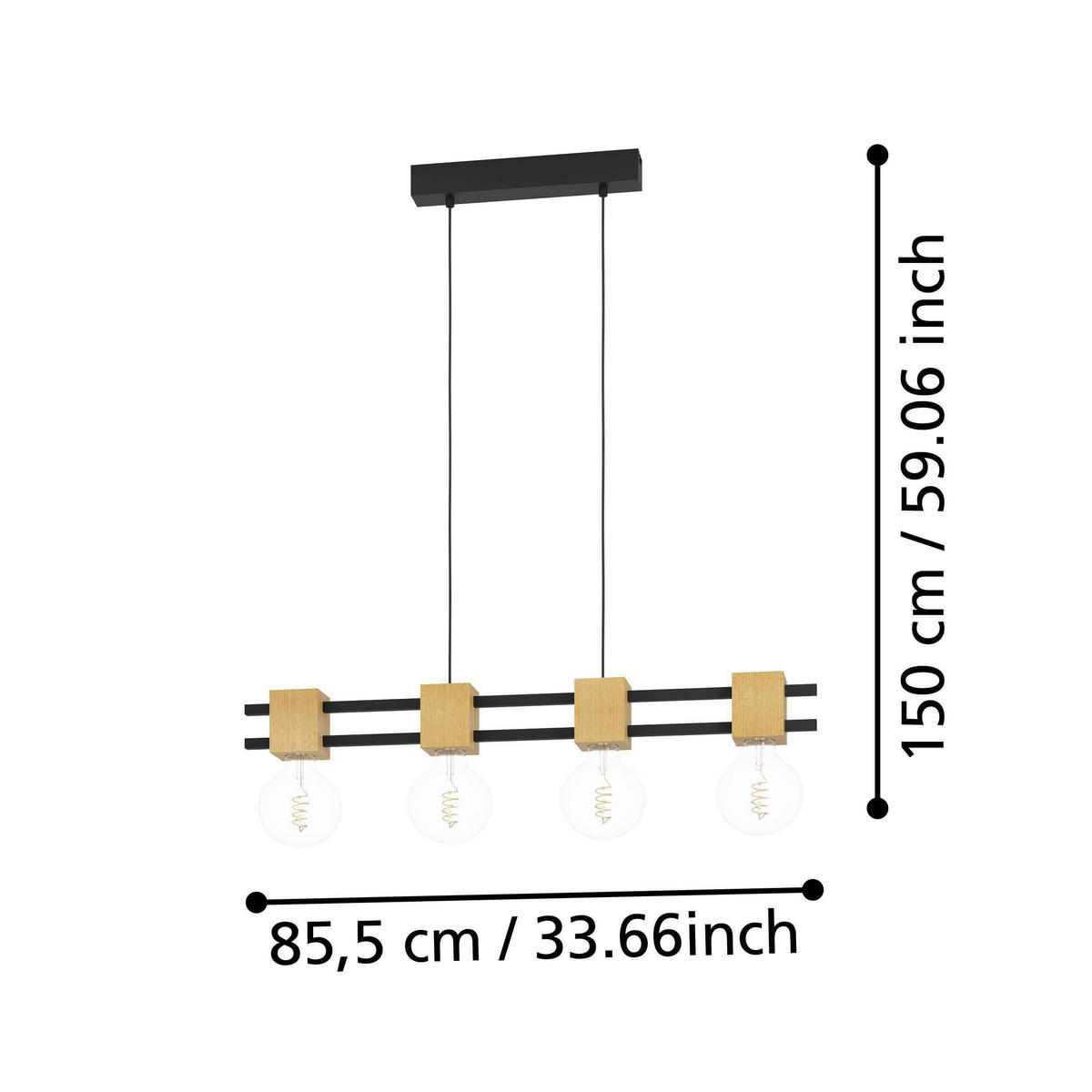 HÄNGELEUCHTE 85,5/7,5/150 cm  - Schwarz/Braun, Natur, Holz/Metall (85,5/7,5/150cm) - Eglo