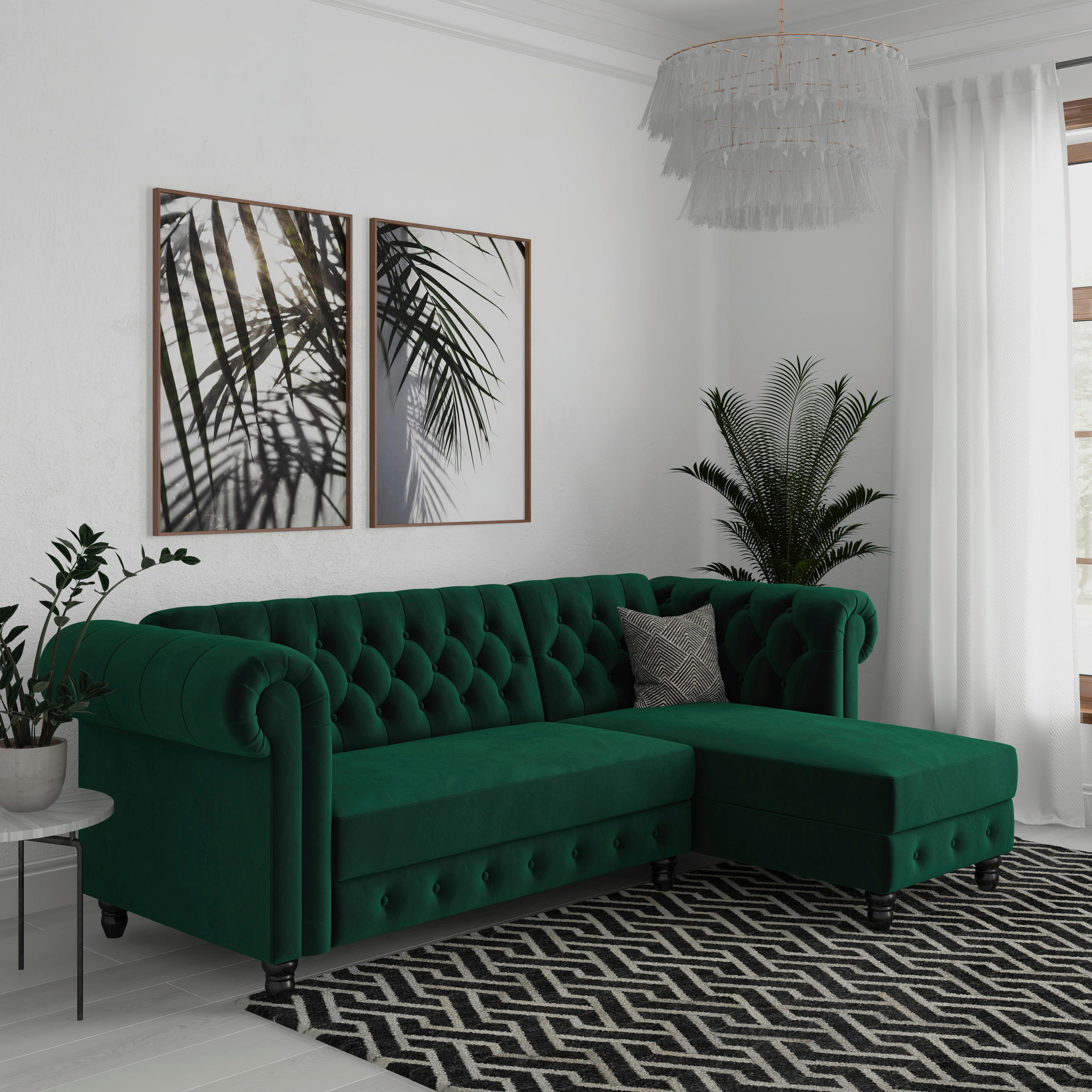 ECKSOFA FIRENZE in Velours Dunkelgrün  - Dunkelgrün/Schwarz, Basics, Holz/Textil (241/154cm) - Livetastic