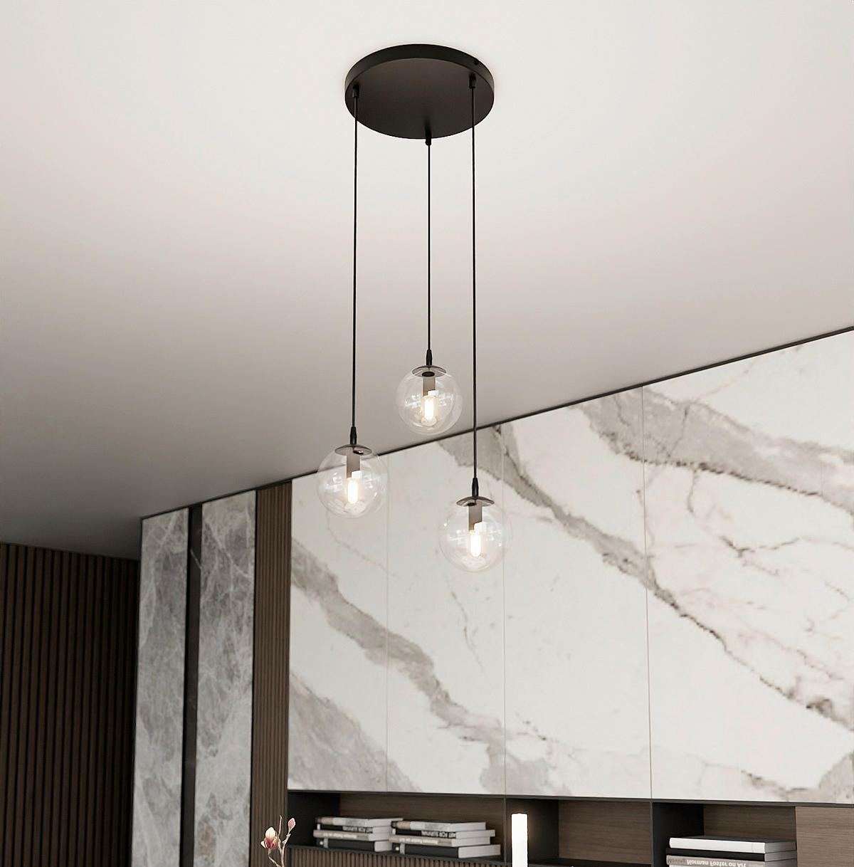 HÄNGELEUCHTE  40/40/100 cm    - Schwarz, KONVENTIONELL, Glas/Metall (40/40/100cm)