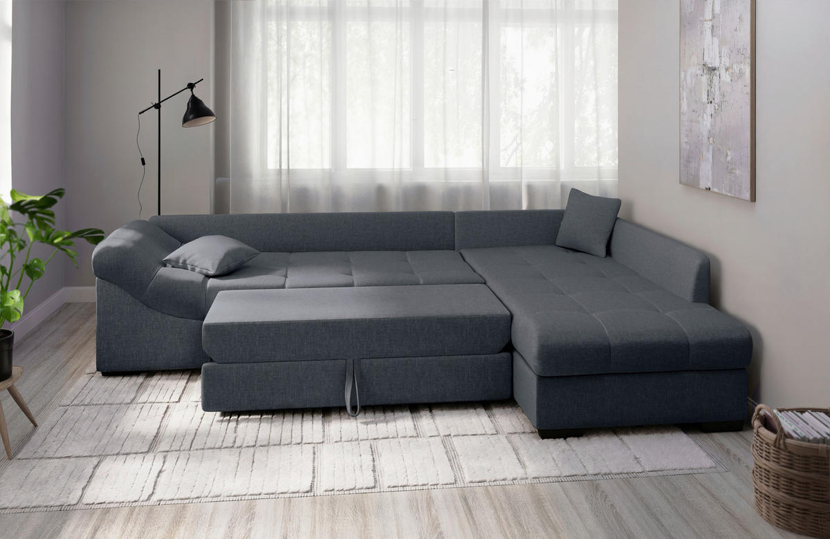 ECKSCHLAFSOFA in Anthrazit Textil   - Anthrazit/Schwarz, Modern, Holz/Textil (298/202cm) - MID.YOU