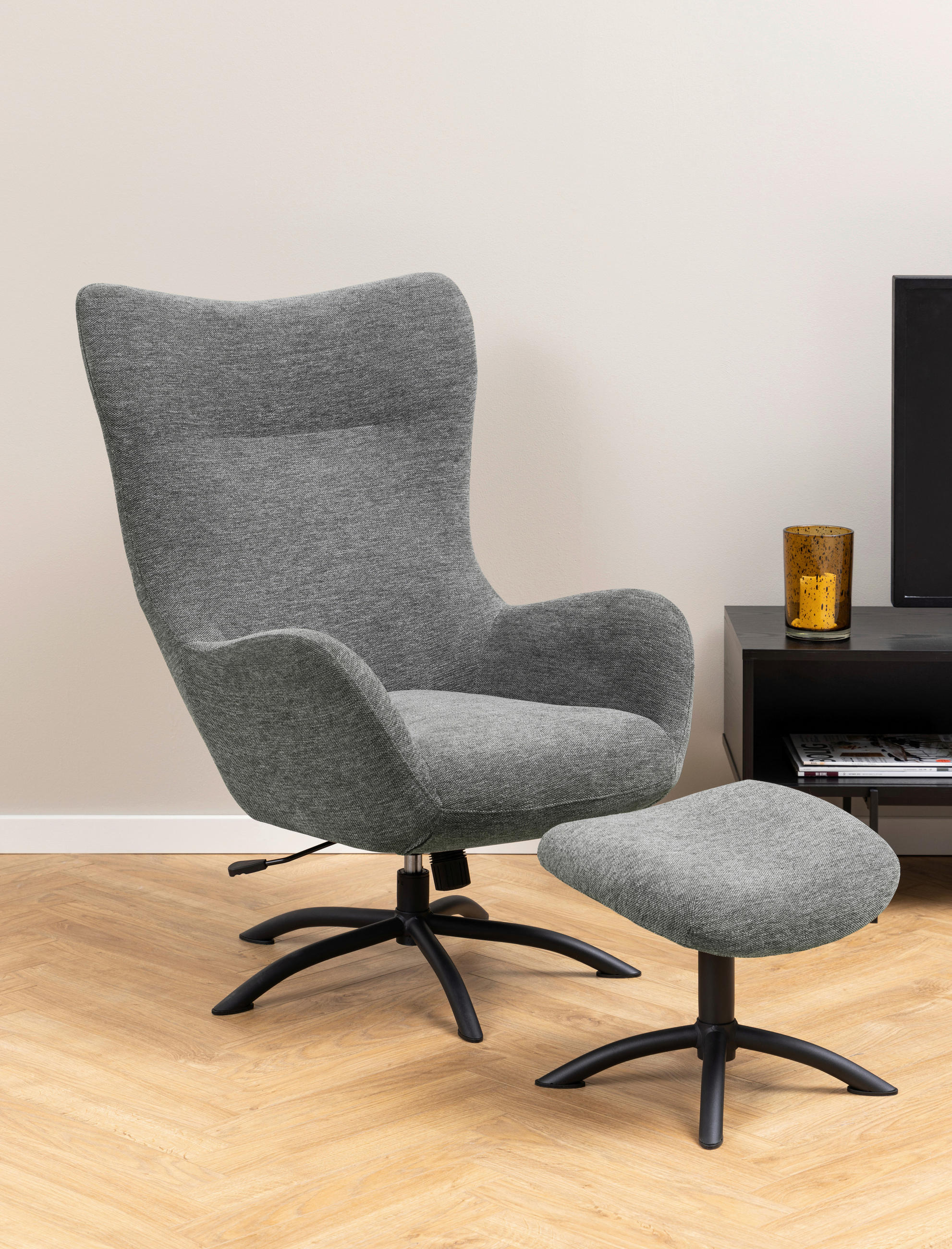 SESSELSET Flachgewebe Hocker    - Anthrazit/Schwarz, Design, Textil/Metall (76/105/86cm) - Carryhome