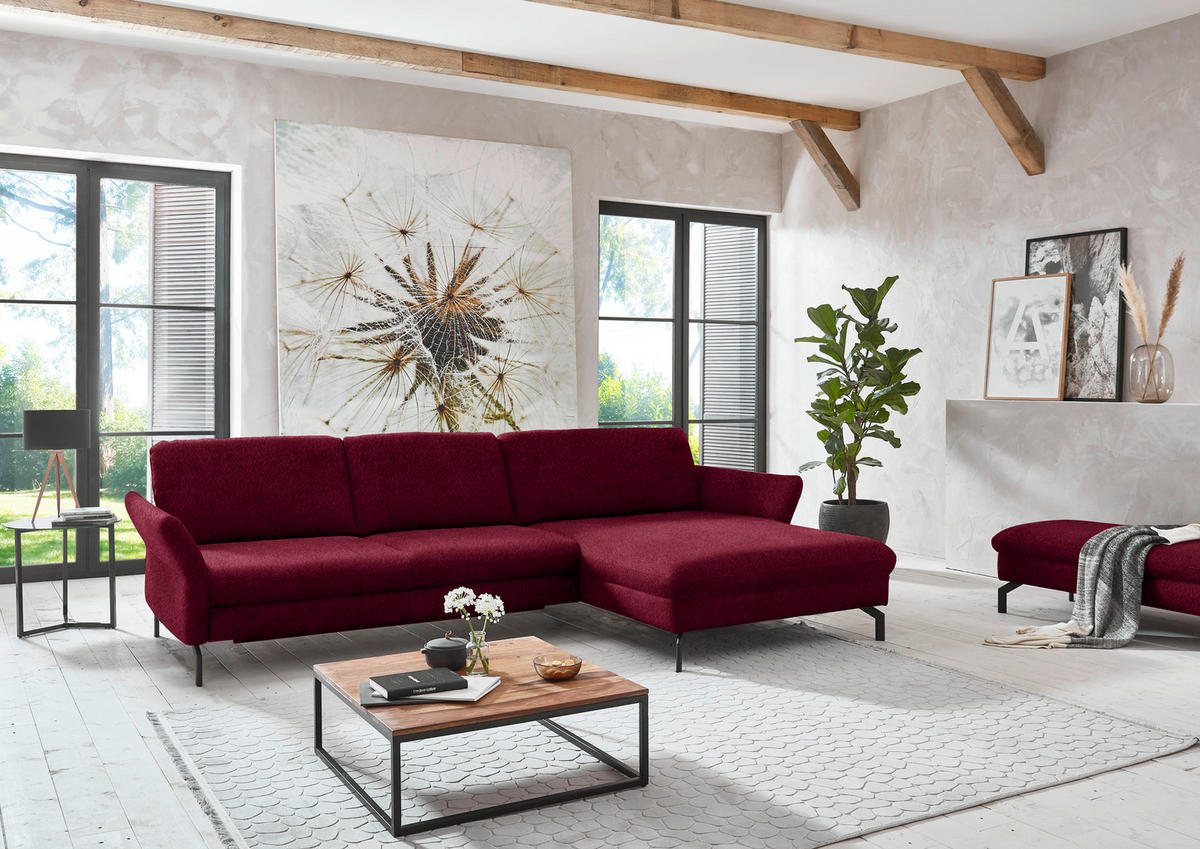 ECKSOFA in Velours Beere  - Beere/Schwarz, Design, Textil/Metall (306/179cm) - Beldomo System