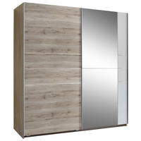 SCHWEBETÜRENSCHRANK Weiss, Eiche San Remo  - Weiss/Alufarben, Modern, Holzwerkstoff/Metall (179/198/64cm) - MID.YOU