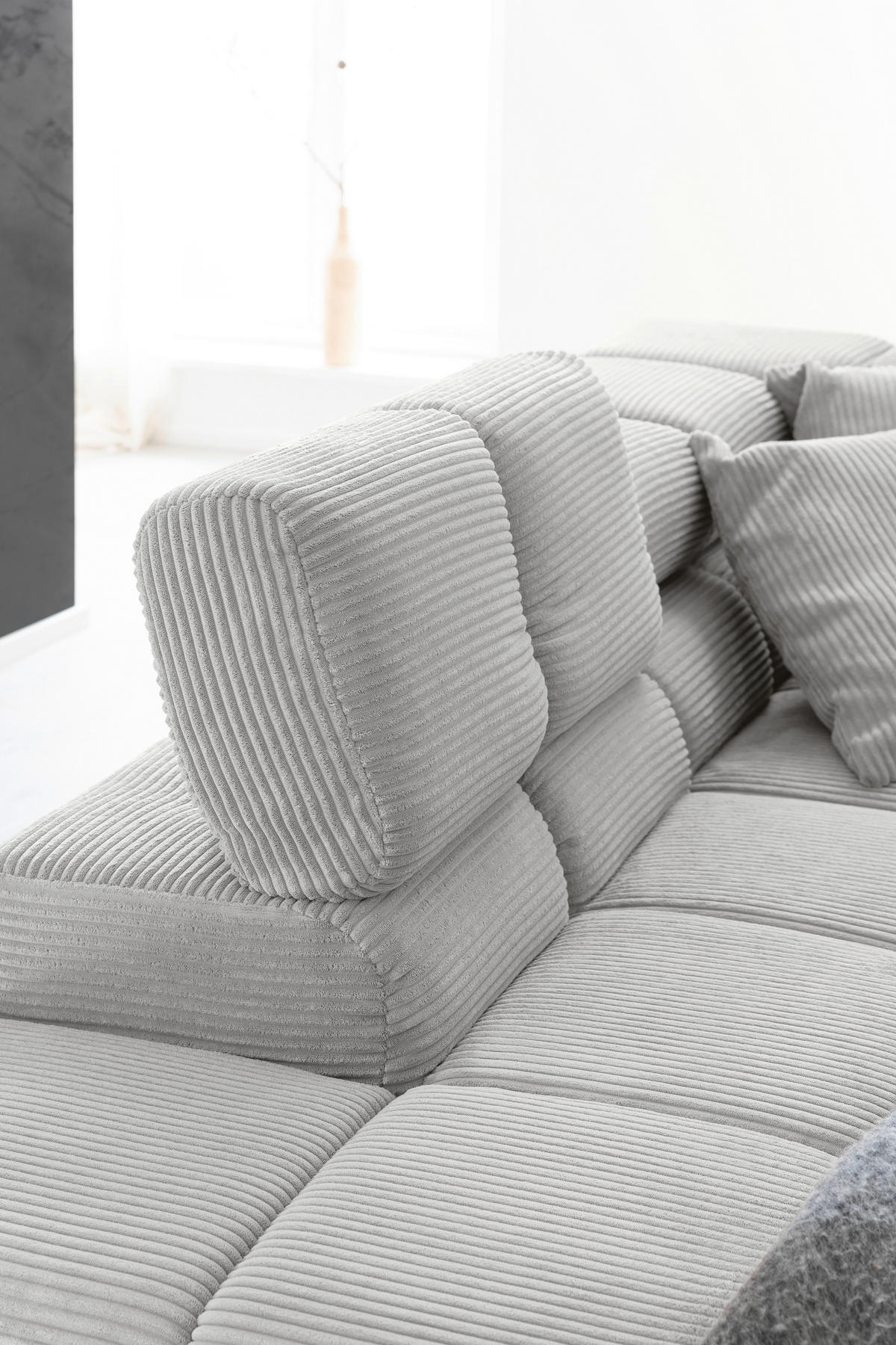 ECKSOFA in Cord Grau  - Schwarz/Grau, Design, Textil/Metall (216/321cm) - Hom`in