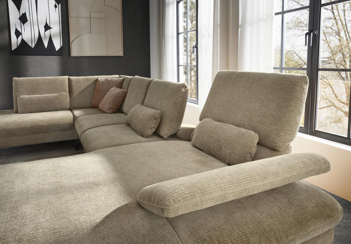 WOHNLANDSCHAFT in Webstoff Beige  - Beige/Schwarz, Design, Textil/Metall (208/354/157cm) - Dieter Knoll
