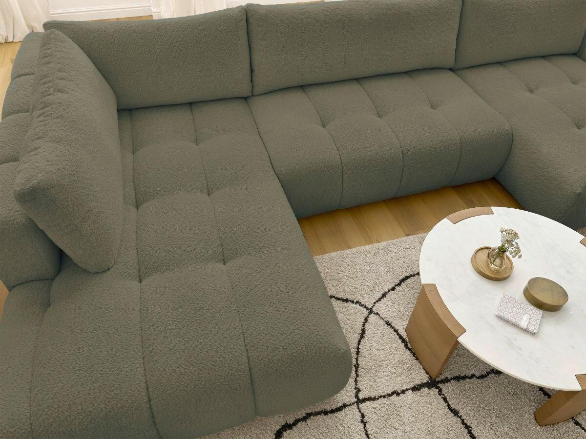 WOHNLANDSCHAFT  FUJI  Grün Bouclé  - Schwarz/Grün, MODERN, Kunststoff/Textil (204/377/160cm)