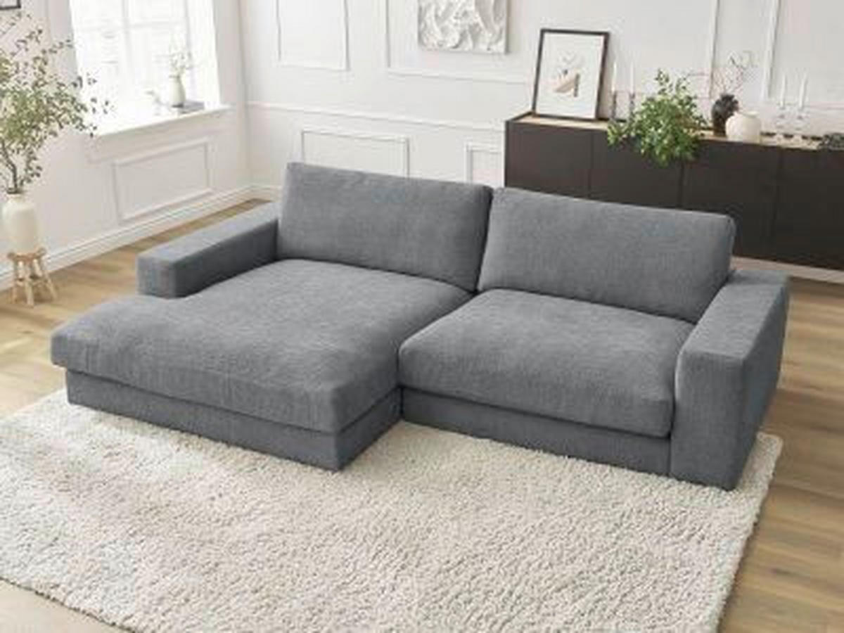 ECKSOFA Ottomane links  LEONARD  Dunkelgrau Struktur  - Dunkelgrau/Schwarz, MODERN, Kunststoff/Textil (159/274cm)