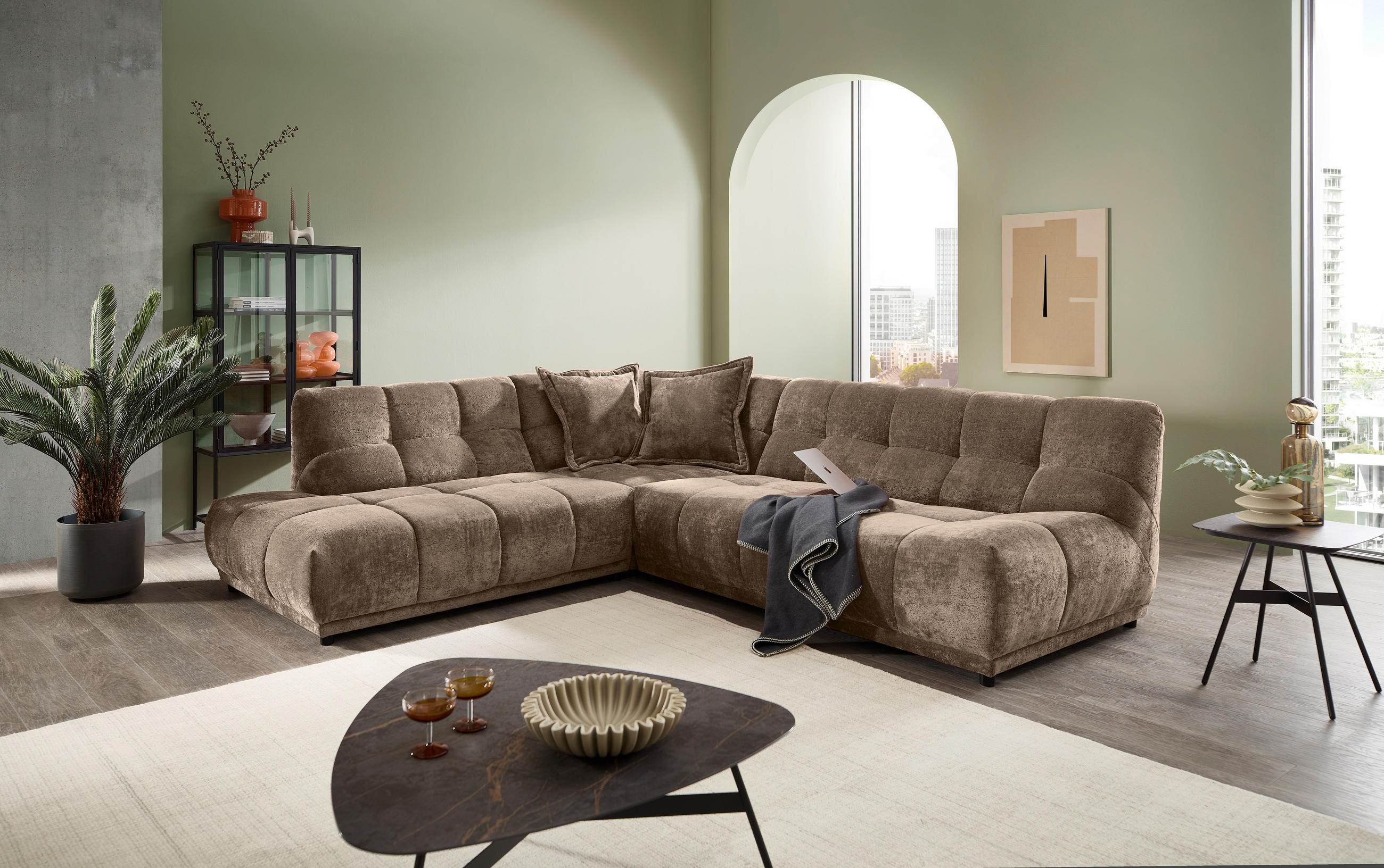 ECKSOFA Chenille Braun  - Schwarz/Braun, Modern, Kunststoff/Textil (250/284cm) - Livetastic