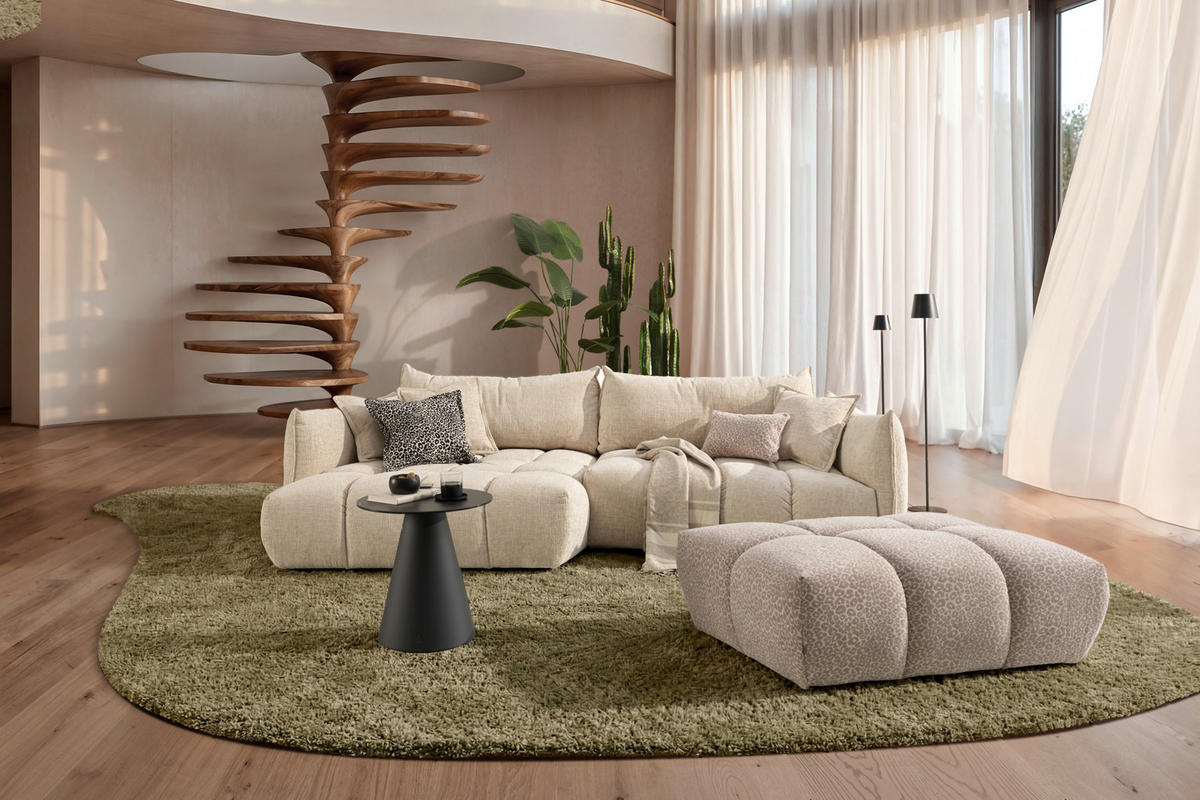 ECKSOFA Beige Chenille Zierkissen, Rückenkissen, Rücken echt  - Beige/Schwarz, Design, Kunststoff/Textil (156/302cm) - Lomoco