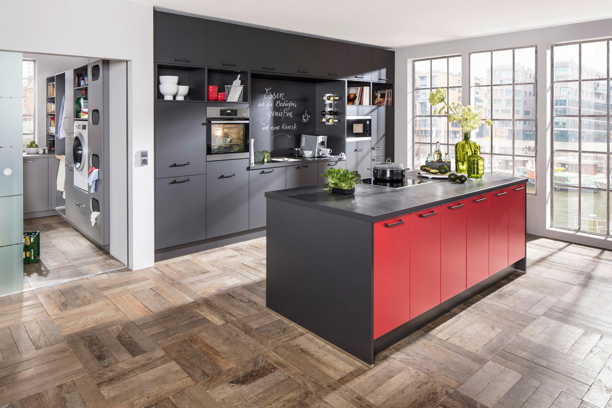 EINBAUKÜCHE Salena  - Rot/Schwarz, Design, Holzwerkstoff - Novel