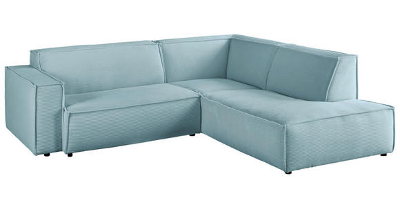 ECKSOFA in Cord Hellblau  - Schwarz/Hellblau, KONVENTIONELL, Kunststoff/Textil (254/224cm) - Hom`in