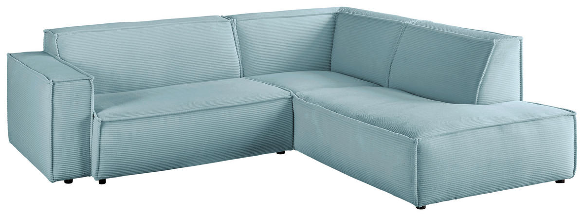 ECKSOFA in Cord Hellblau  - Schwarz/Hellblau, Konventionell, Kunststoff/Textil (254/224cm) - Hom`in