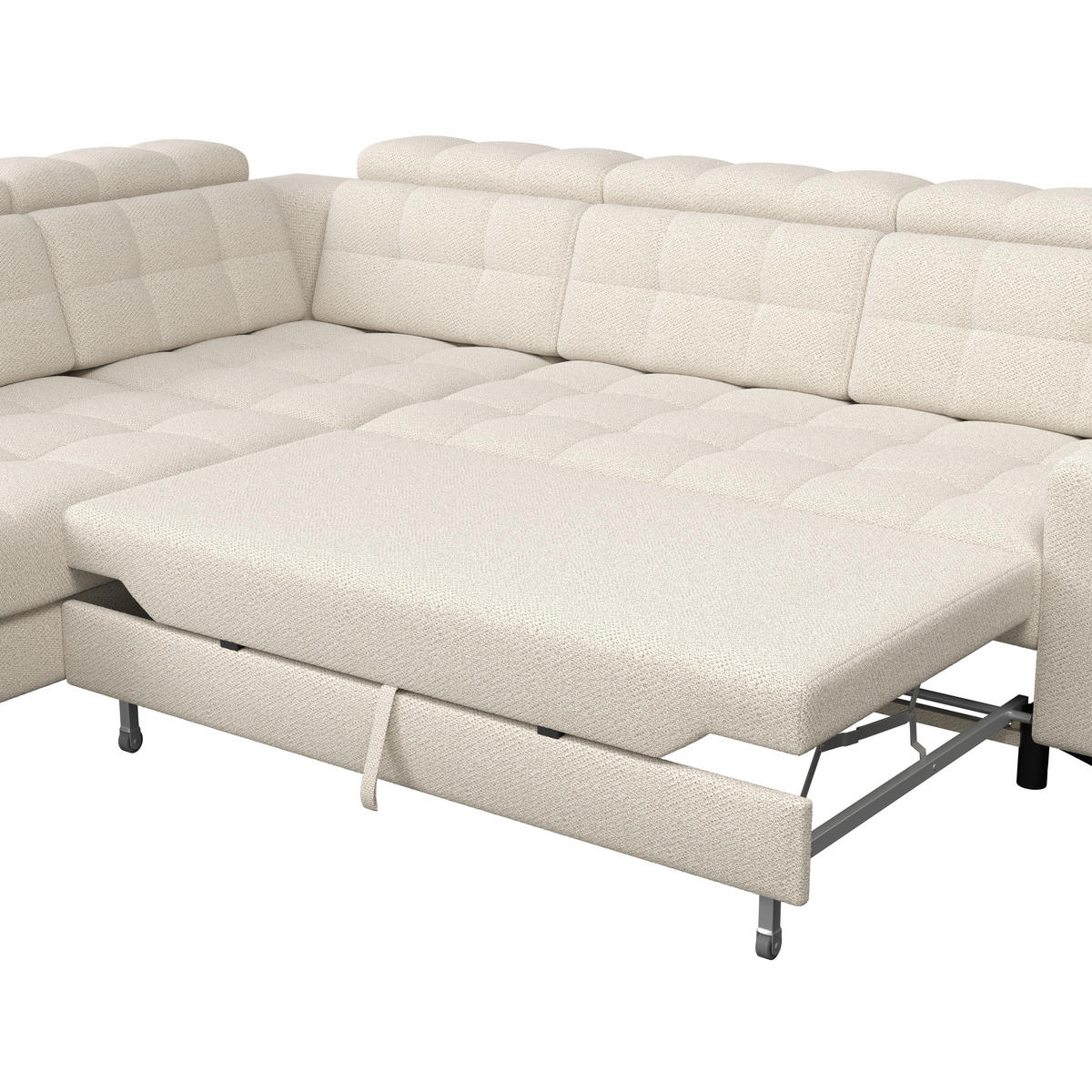 ECKSOFA BARLETTA NEW Creme Velours Bettkasten, Kopfteilverstellung, Sitztiefenverstellung, Liegefläche im Originalstoff  - Creme/Schwarz, ROMANTIK / LANDHAUS, Textil/Metall (228/289cm) - MID.YOU